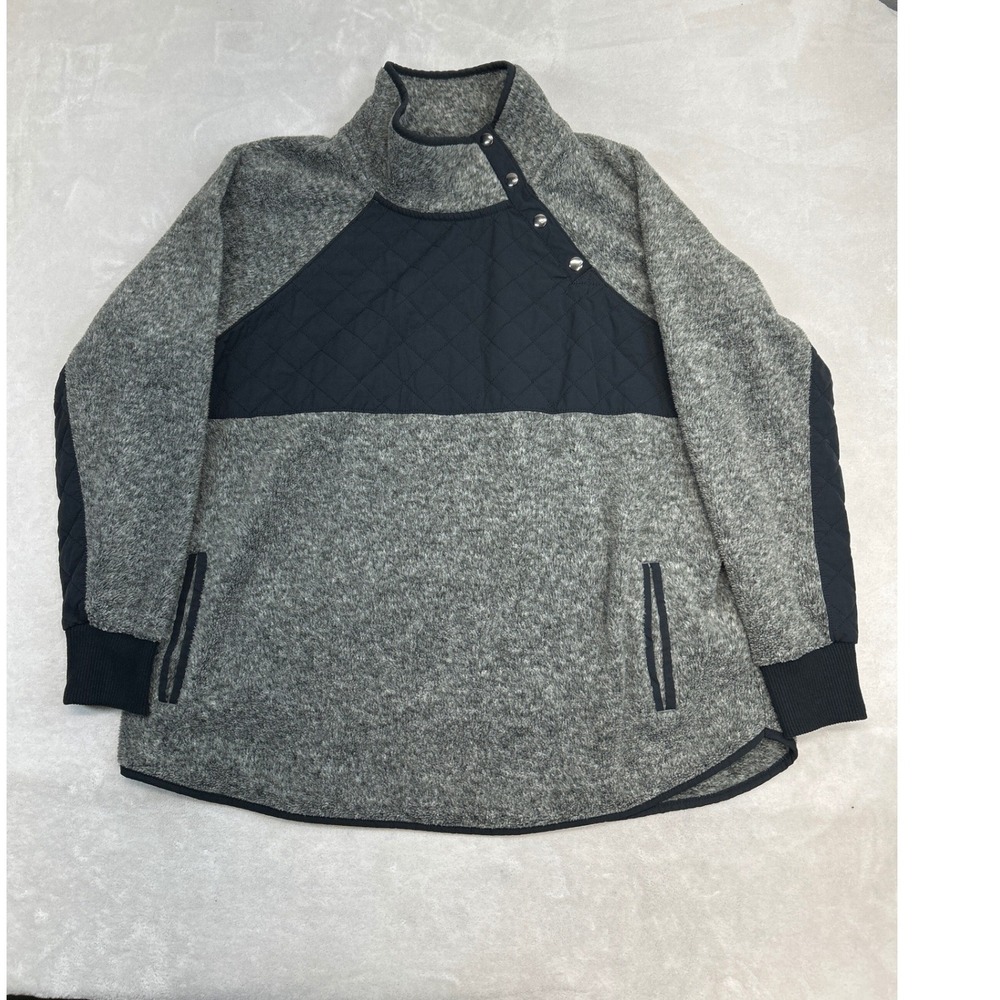 Abercrombie & Fitch Fleece Pullover Mens XL Grey Black Quilted Snap Mock Neck
